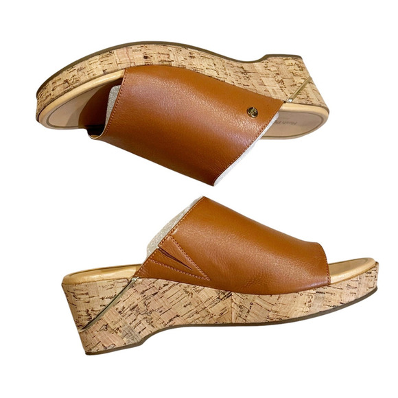 Hush Puppies Leather Wedge Slide Sandles Maya Mid Brown Size 9 NWB - Picture 1 of 12